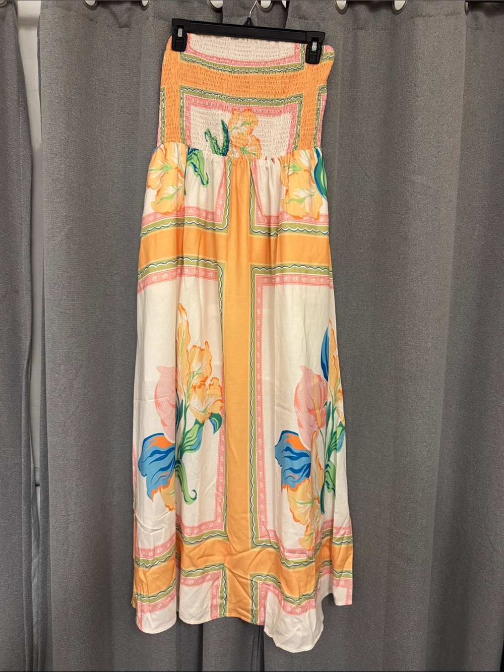 Commense Strapless Floral Maxi Dress in Peach and White